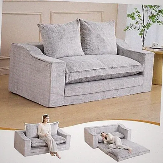 61" Convertible Sofa Bed Loveseat, Memory Foam Boneless Floor White-on-coffee