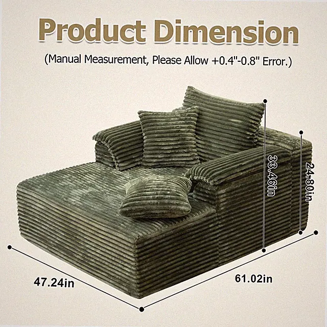 61" Oversized Boneless Chaise Lounge Sofa Bed Sleeper Chair Couch Sofa in A Box