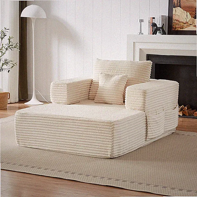 62.4" Single Sofa Corduroy Upholstered Couch W/ Storage Pocket for Bedroom Beige