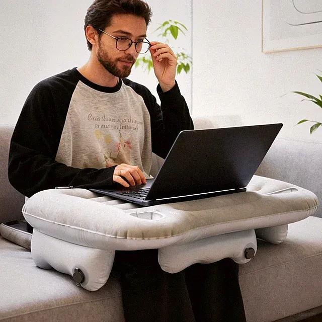 62*45cm Inflatable Reading Pillow Laptop Desk For Bed Car Bed Soft Air Lap Desk
