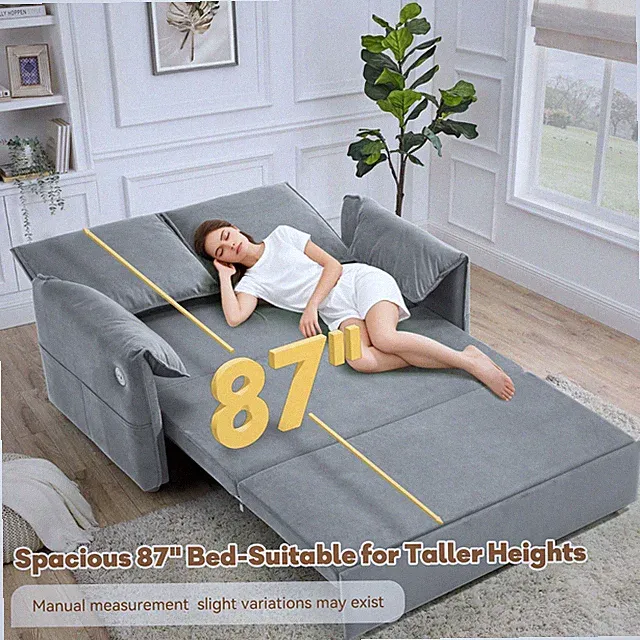 62.9" Extra Long Pull Out Sofa Bed,(87" Length),Light Grey