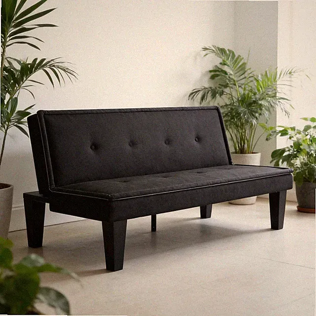 62.99" Classic Faux Suede Futon Sofa Bed Black Adjustable Backrest 5-Position