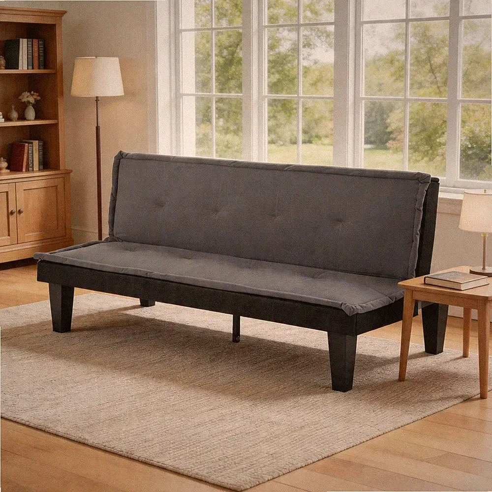 62.99" Faux Suede Futon Sofa Bed, 5-Position Adjustable Backrest