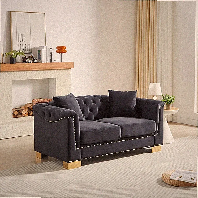 62" Chesterfield Sofa, Retro Style Upholstered 2 Seat Sofa