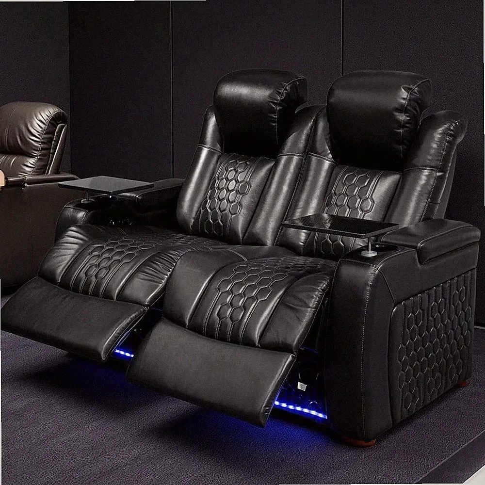 62" Leather Power Reclining Sofa with Adjustable Backrest & Storage Arm, Black