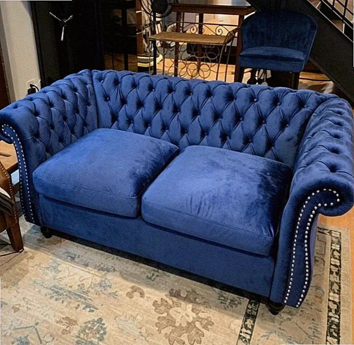 62" Velvet Chesterfield Loveseat Sofa Tufted Couch Vintage Style Navy Blue