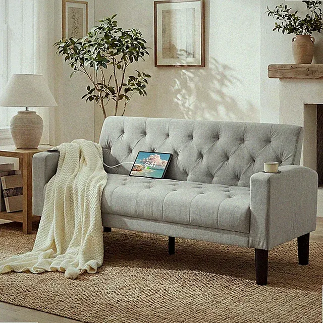 62" W Loveseat Sofa w/ 2 USB Charr Ports and 2 Cupholders