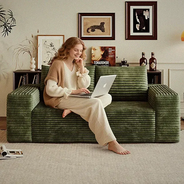 63" 2Setaser Sofa,Corduroy Fabric,Deep Seat Couches,Comfy Loveseat Sofa,No Ass