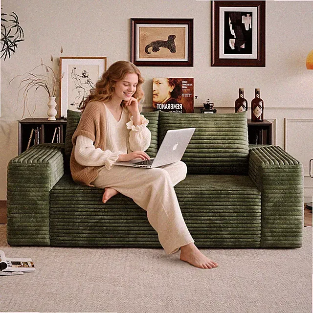 63" 2Setaser Sofa,Corduroy Fabric,Deep Seat Couches,Comfy Loveseat Sofa,No Assem