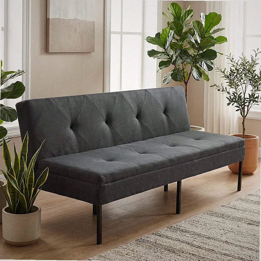 63.39" Modern Polyester Futon Sofa Bed Adjustable Backrest 5-Position Couch