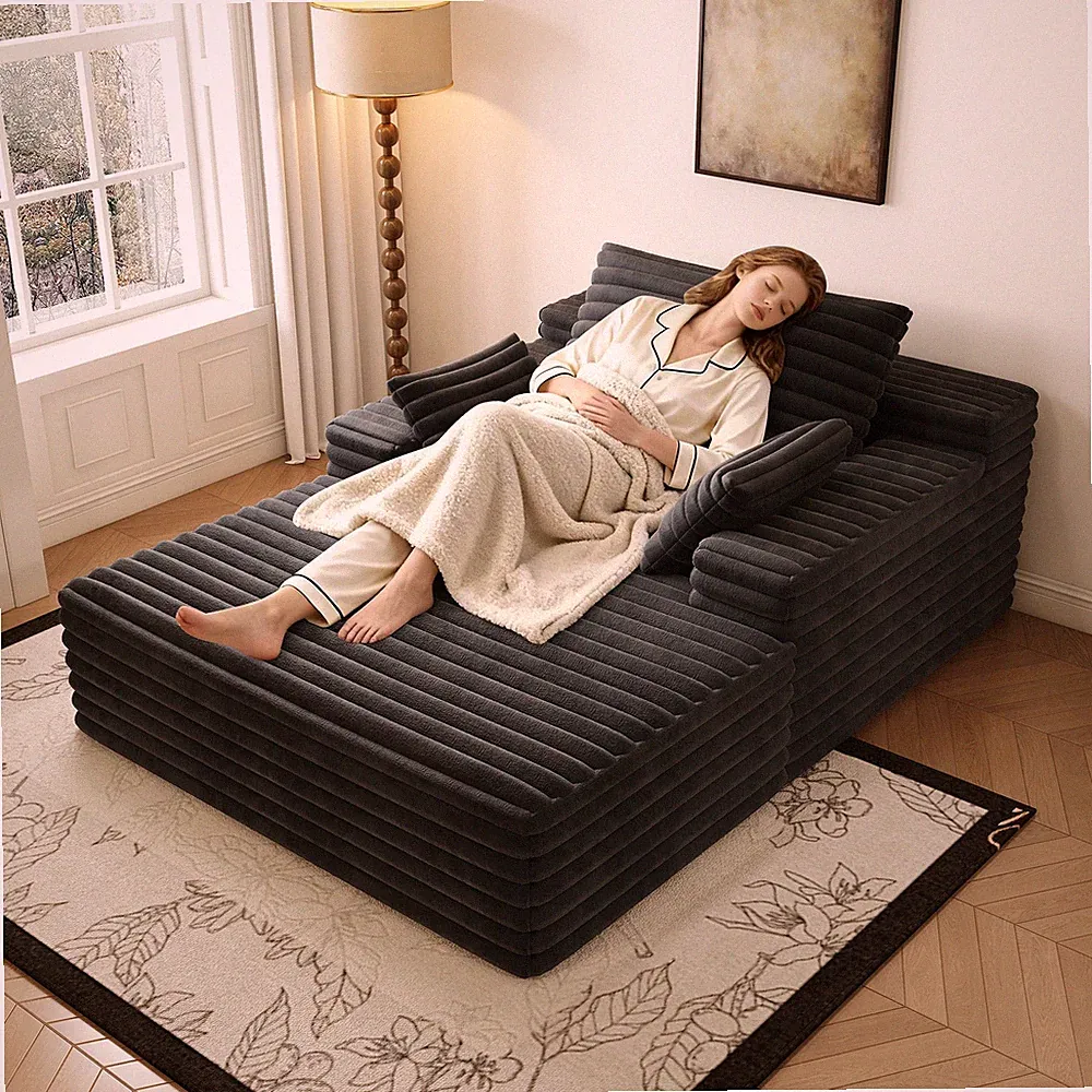 63"*47"odern Sofa bed lounger for moviebonus room,No Assembly Required,Black(Pl