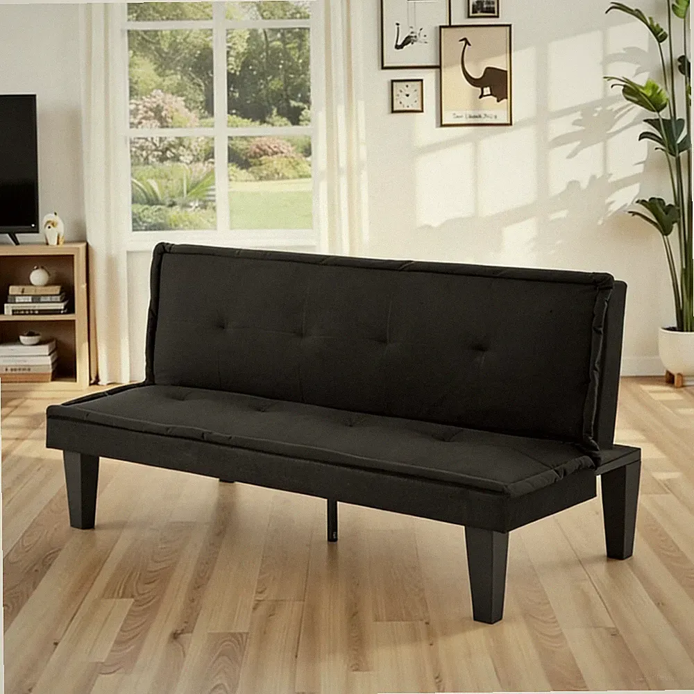 63" Convertible Futon Sofa Bed 5-Level Adjustable Folding Sleeper Loveseat Blk