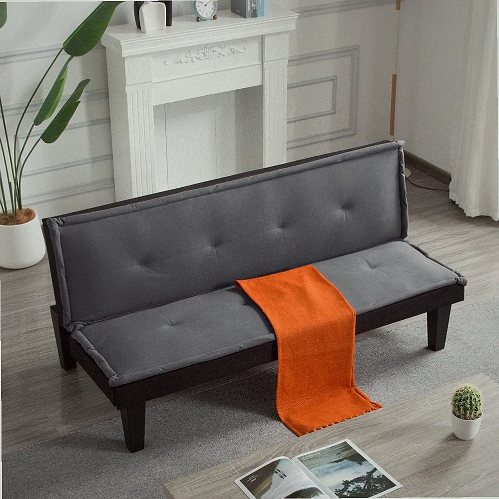 63" Faux Suede Futon Sofa Bed Twin Sleeper 5 Position Tufted Metal/Wood Frame