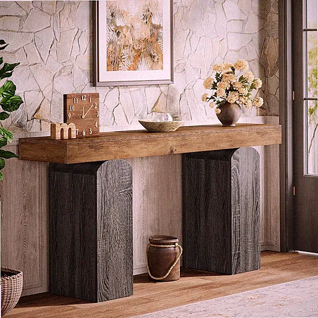 63" Long Console Table, Wooden Sofa Console Behind The Couch for Living Room
