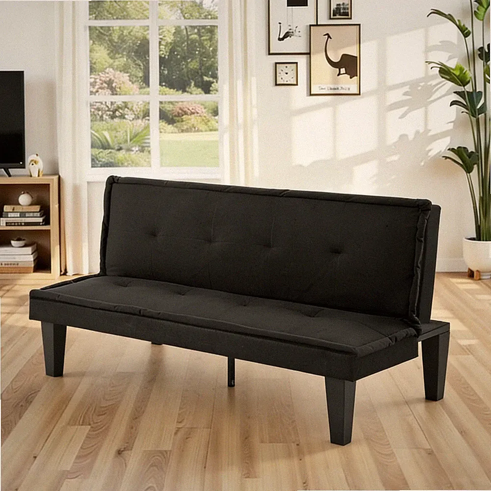 63" Modern Classic Futon Sofa Bed Black Loveseat 5-Position Living Room