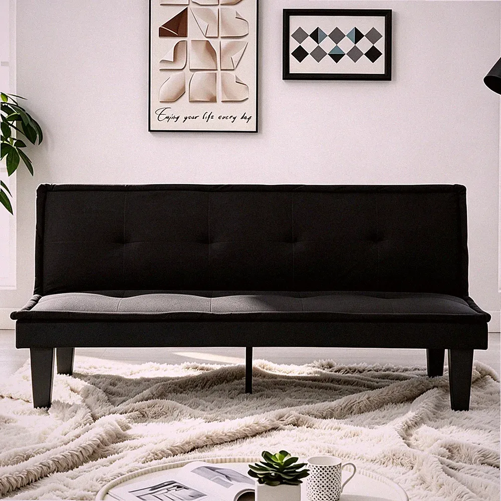 63" Modern Faux Suede Futon Sofa Bed Black Adjustable Backrest 5-Position
