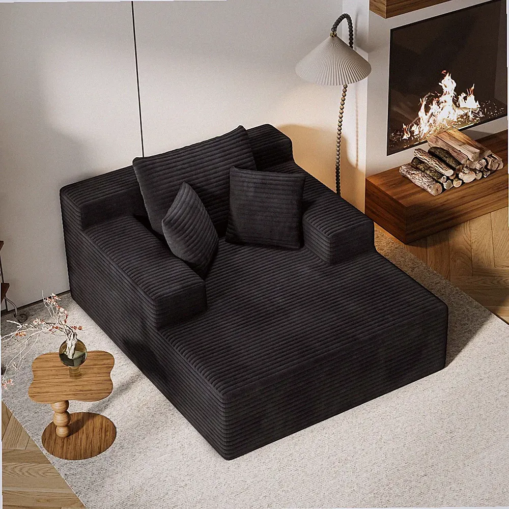 64.96" Recliner Sofa Bed – Extra Large, Corduroy, Deep Seat, No Assembly, Black