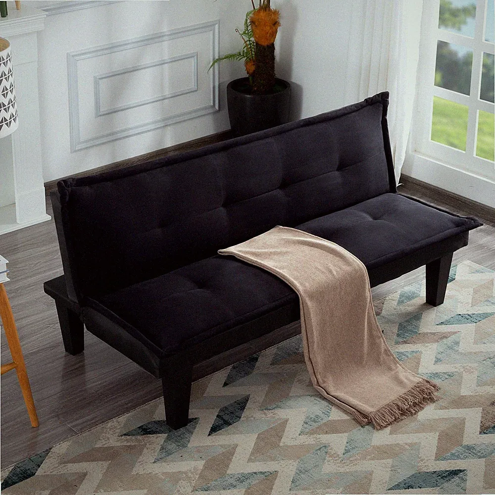 64" Modern Faux Suede Futon Sofa Bed 3-Position Adjustable Twin Sleeper Black