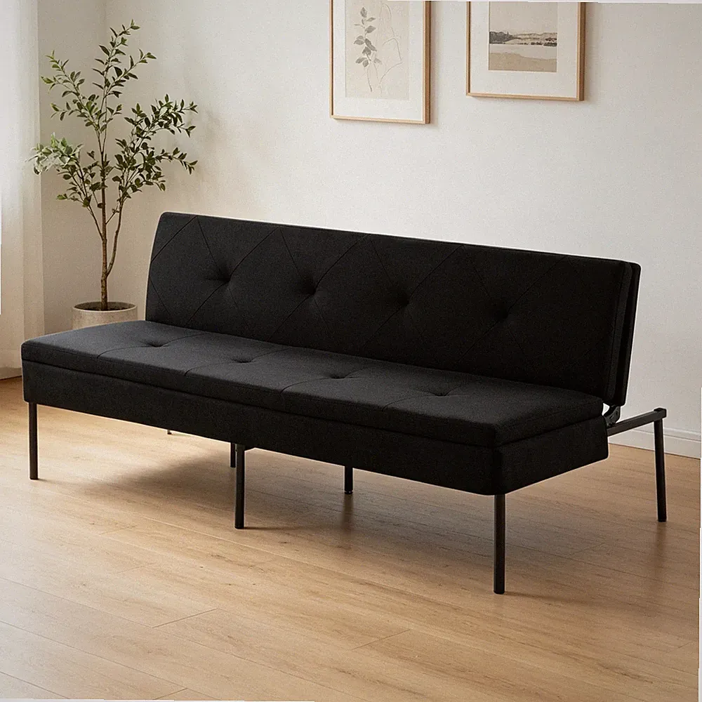 64" Modern Futon Sofa Bed Black 3-in-1 Adjustable Backrest Folding Reclining