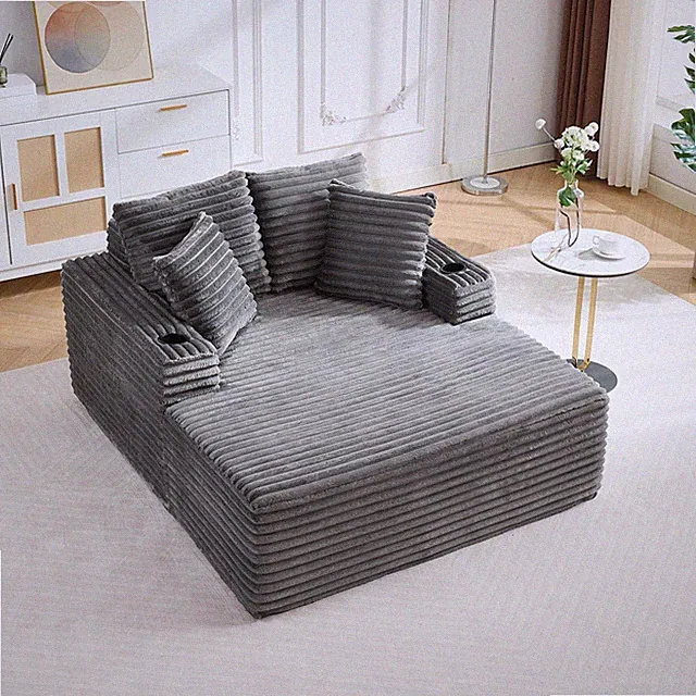 ✨64" Oversized Chaise Lounge Chair Indoor Corduroy Upholstered Boneless Sofa Bed