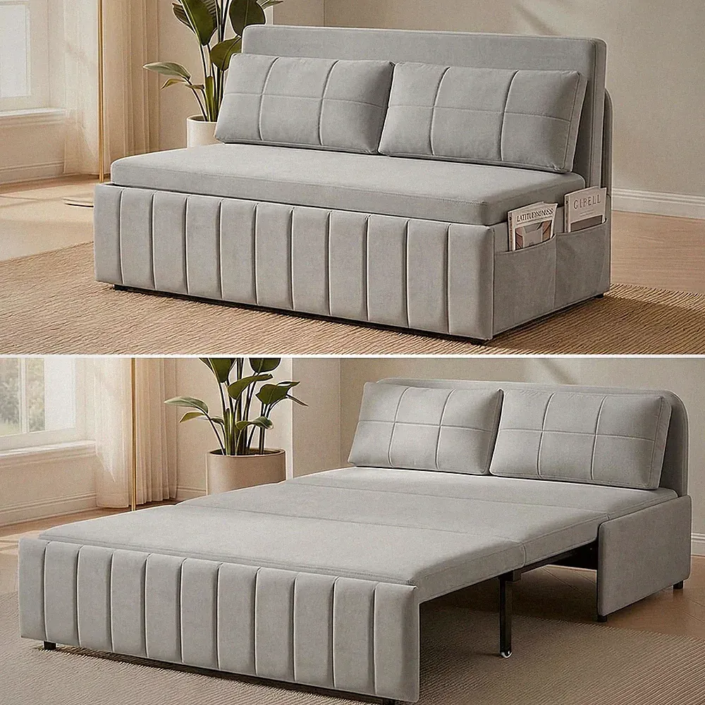 64" Width Queen Size Pull Out Sleeper Sofa Bed Couch, -In- Convertible Loveseat