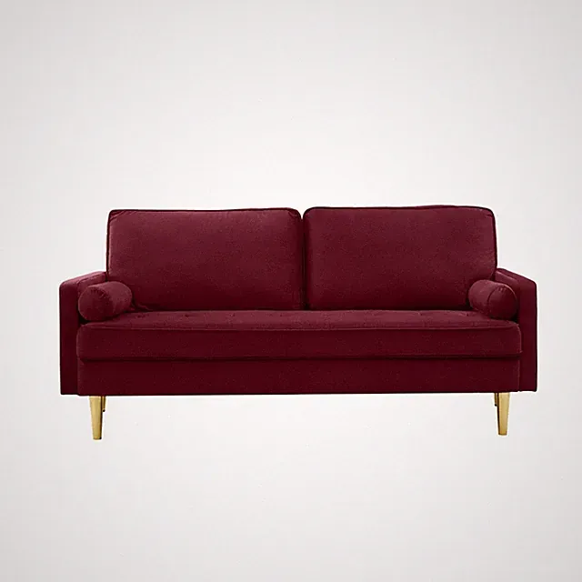 65" 2-Seater Velvet Sofa Plush Comfort, Modern Style for Living Room Red