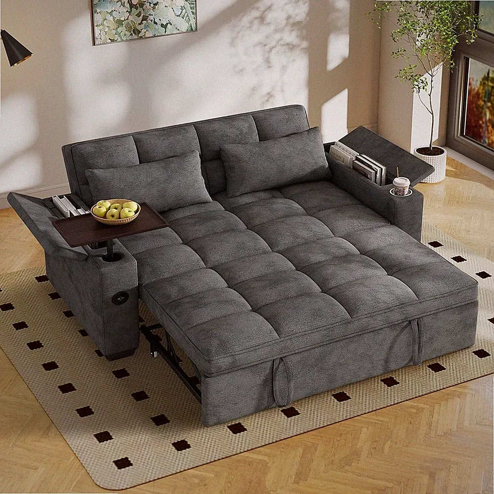 65'' 3 in 1 Convertible Sofa Bed Sleeper Sofa with Pull Out Bed and Cup Holder