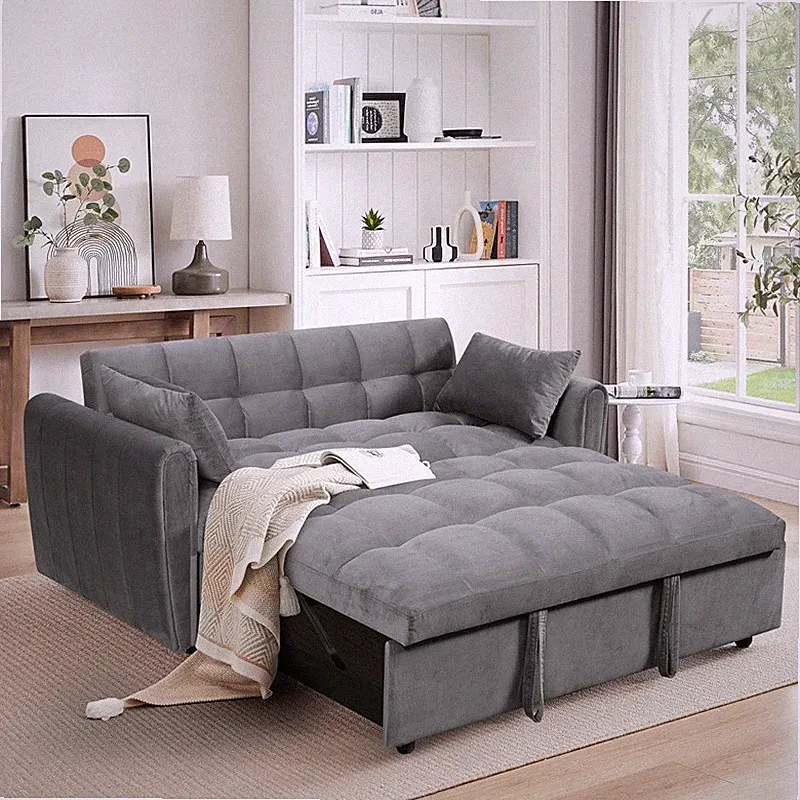 65" 3-in-1 Foldable Large-Size Sofa Bed Modern Velvet Double Sofa Adjust Back