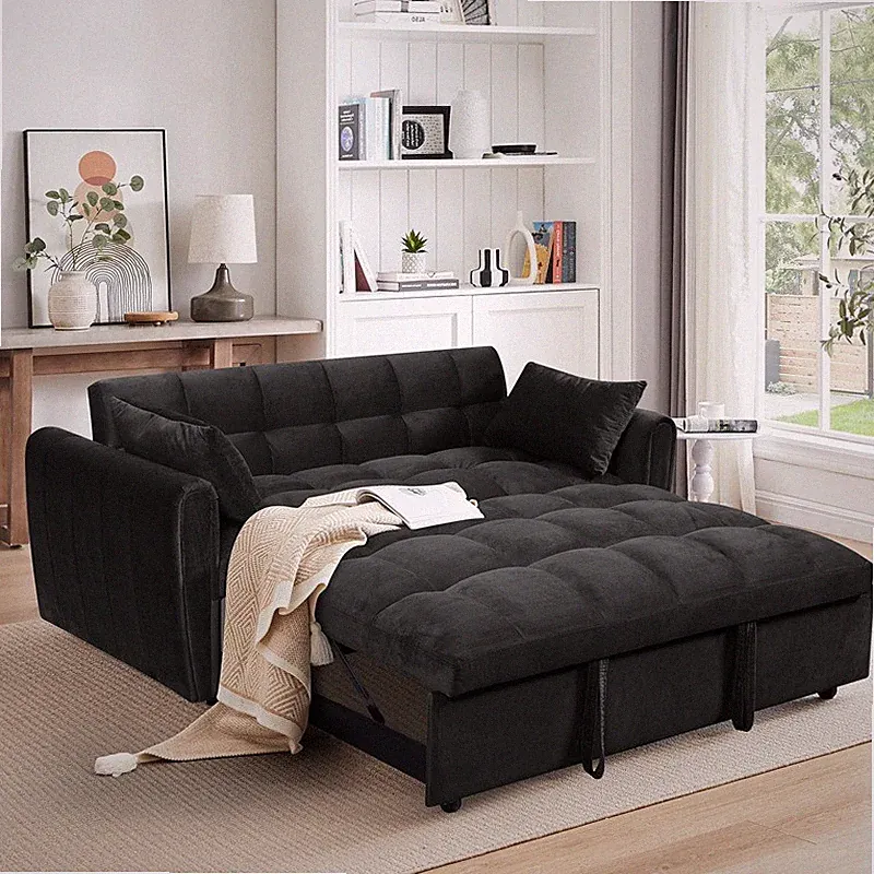 65" 3-in-1 Foldable Large-Size Sofa Bed Modern Velvet Double Sofa Adjust Back