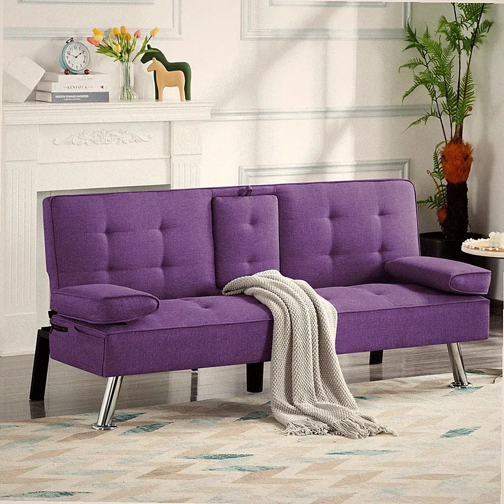 65.3" Modern Futon Sleeper Sofa Bed w/ Cup Holder Adjustable Back Storage Pocket