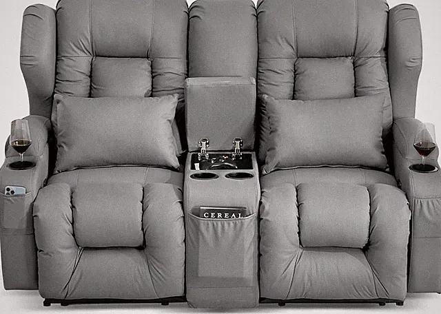 65.5" RV Loveseat Recliner Double Recliner Sofa & Console RV Furniture Dark Gray