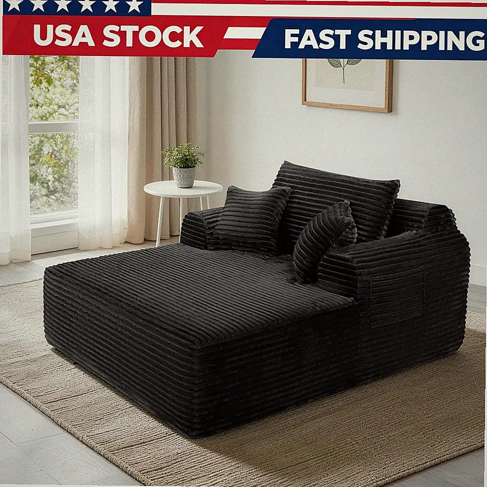 65" Corduroy Chaise Lounge Chair Boneless 3 Pillows Oversized Ergonom Sofa Bed
