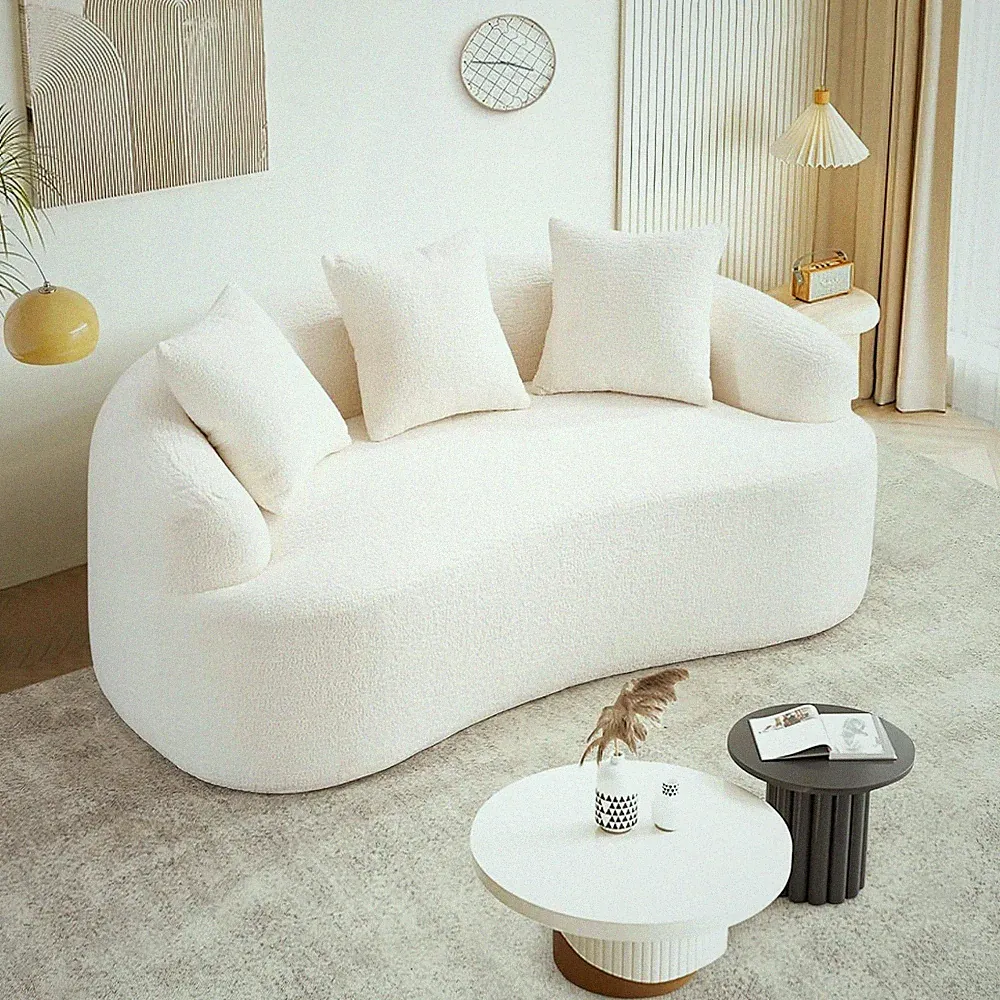 65" Curved Loveseat Sectional Sofa Chenille Compressed Boneless Couch