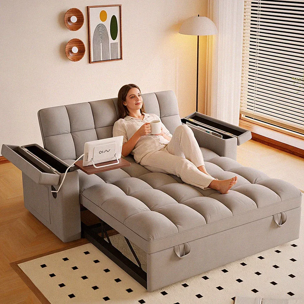 65-inch 3-in-1 foldable large-size sofa bed with table board and UAB, armrests
