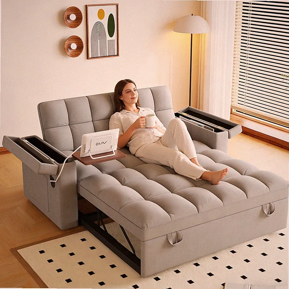 65-inch 3-in-1 foldable large-size sofa bed with table board and UAB, armrests
