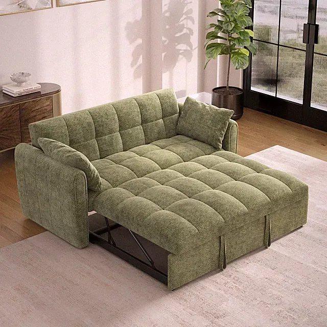 65 Inch Foldable Sofa Bed Chenille Loveseat with Adjustable Backrest