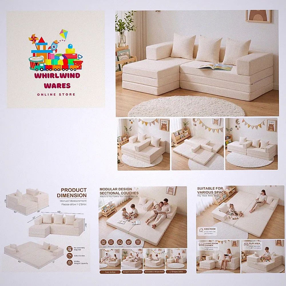 65" L Shaped Couch for Small Spaces, No Assembly Cloud Sectional Sofa with De...