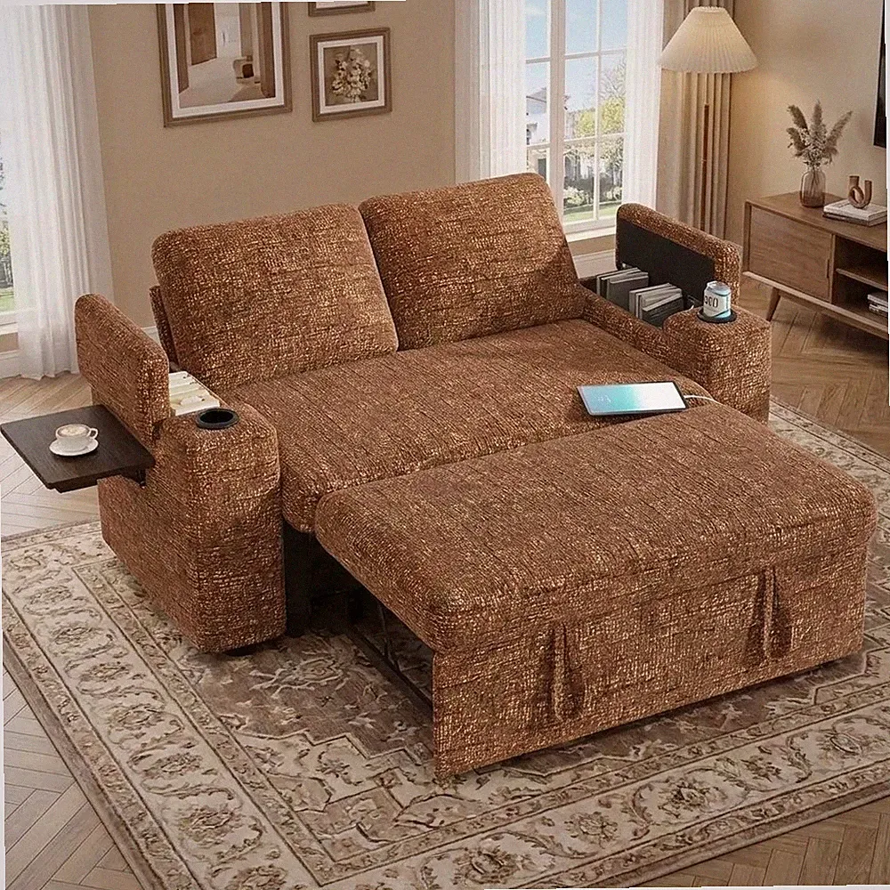 65" Loveseat Sleeper Sofa with Pull Out Bed Chenille 3-in-1 Convertible Sofa Bed