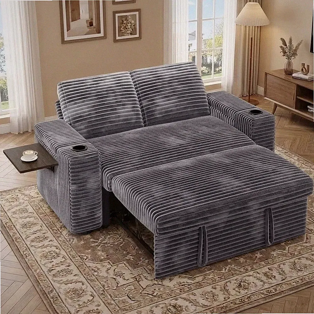 65" Loveseat Sleeper Sofa with Pull Out Bed Corduroy 3-in-1 Convertible Sofa Bed