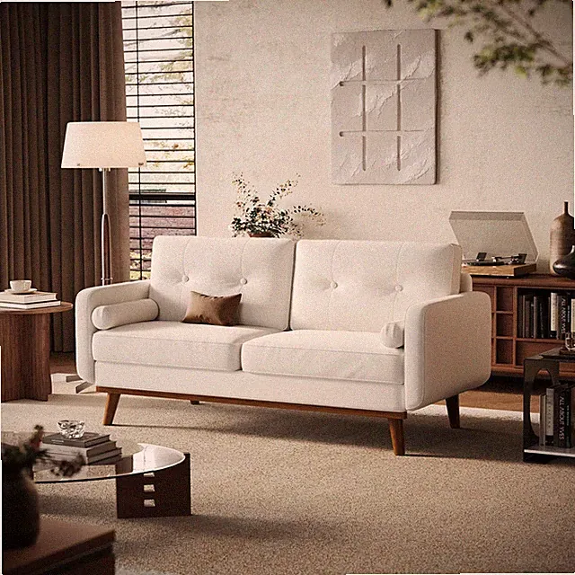 65" Modern Loveseat Sofa Couch, 2 Seater Comfy Sofa w/ Deep Seat&2 Small Pillows