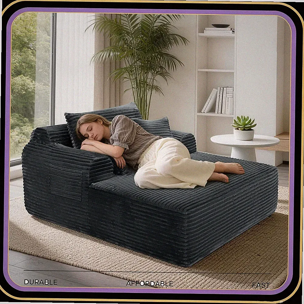65" Sofa Bed Corduroy Chaise Lounge Chair Boneless 3 Pillows Oversized Ergonom