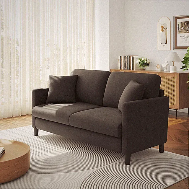 65" Sofa Couch for Living Room Office Small Space, Comfy Loveseat in a Box Brown
