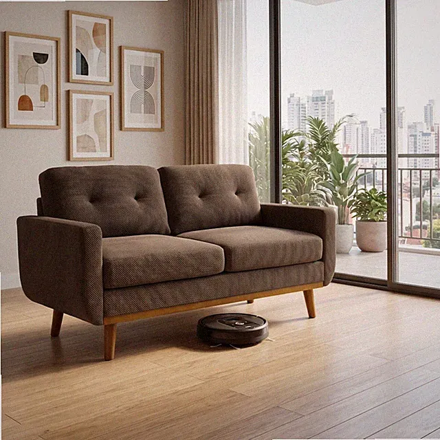 65" Two-Seater Sofa, Modern Minimalist Couch, Nubby Upholstery, Wood Legs