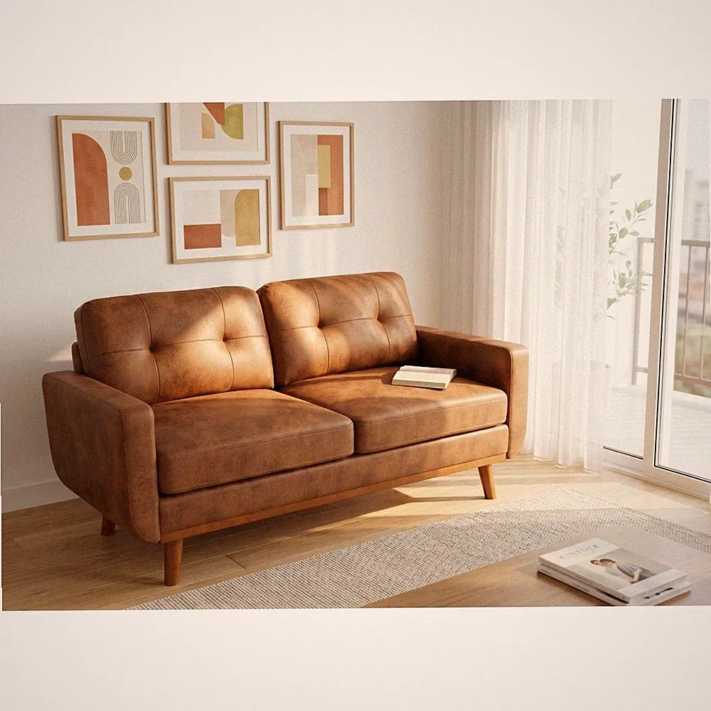 65in Modern Mid Century Loveseat Sofa Couch Love Seat Living Room Wood Apartment