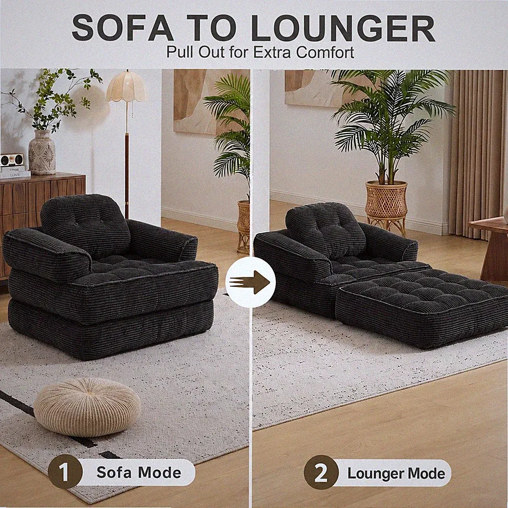 66.9" 2-in-1 Multi-Use Folding Sofa Bed w/ Armrest Corduroy Space-Saving Black