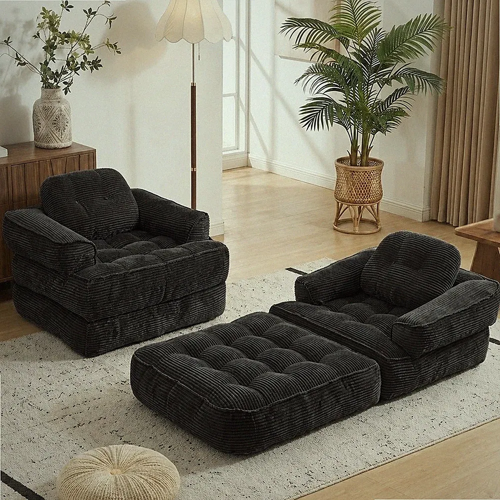 66.9" 2-in-1 Multi-Use Folding Sofa Bed w/ Armrest Corduroy Space-Saving Black