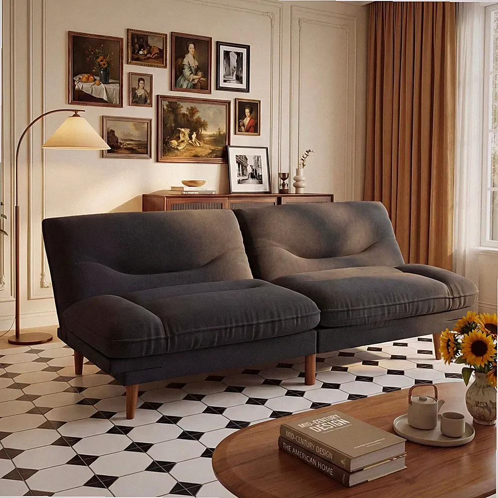 66 Adjustable Futon Sofa Bed Loveseat Convertible Couch Fabric Black Modern