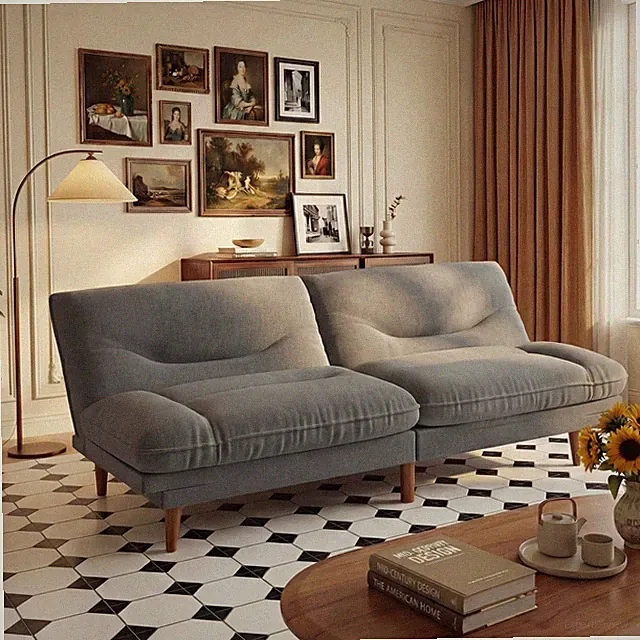 66" Adjustable Futon Sofa Bed Loveseat w/ Adj Armrest&Backrest Dark Gray Fabric