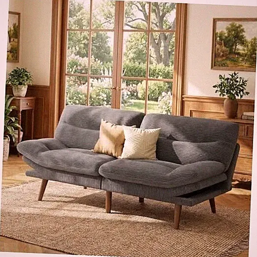 66" Futon Sofa Bed, Convertible Corduroy Futon Couch with 66 Inch Grey