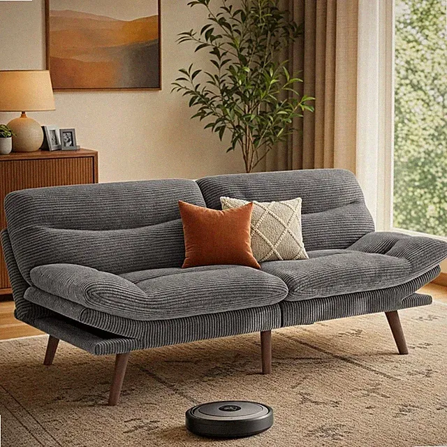 66 inch Convertible Futon Sofa Bed Corduroy Grey